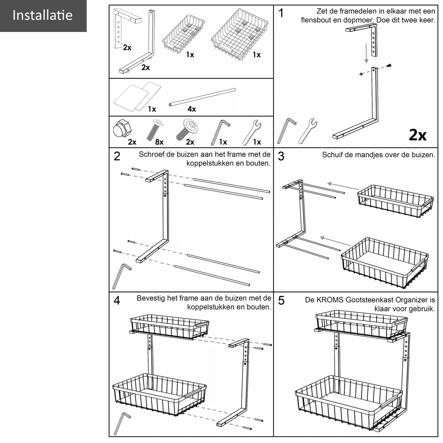 Gootsteenkast Organiser  Maat L Zwart