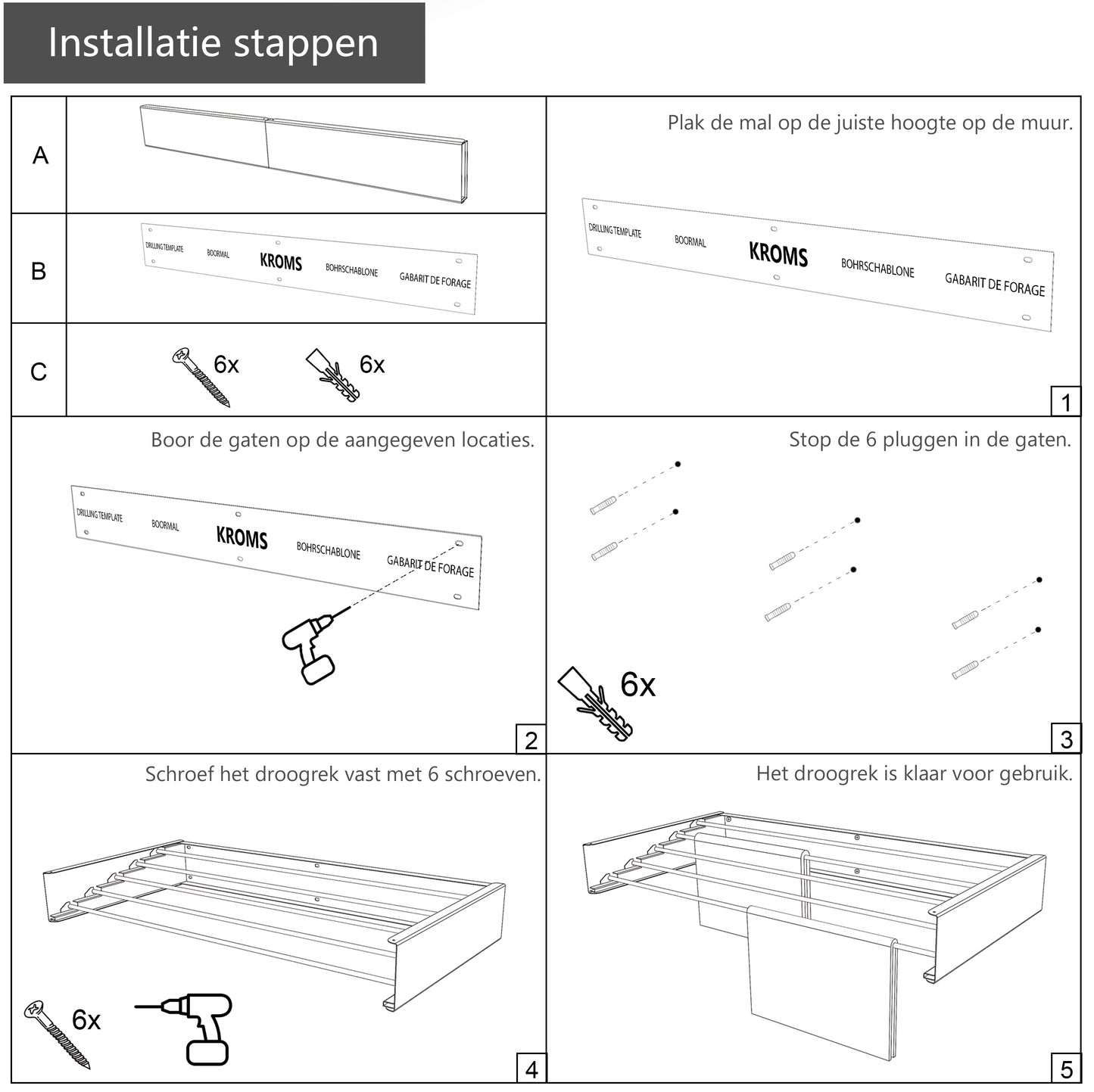 Wanddroogrek XL Full Color Wit 100 cm