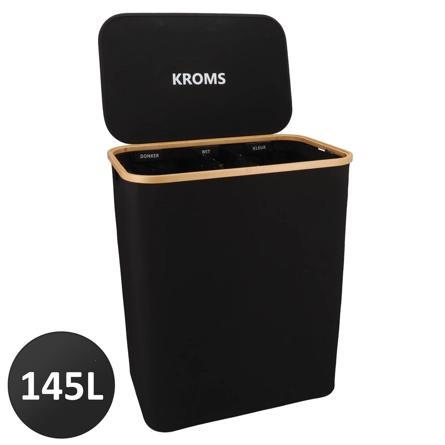 Wasmand Bamboe 3 vakken  Zwart 145L