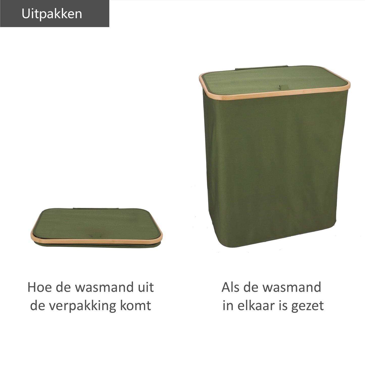 Panier à linge Bambou 3 compartiments Vert olive 145L