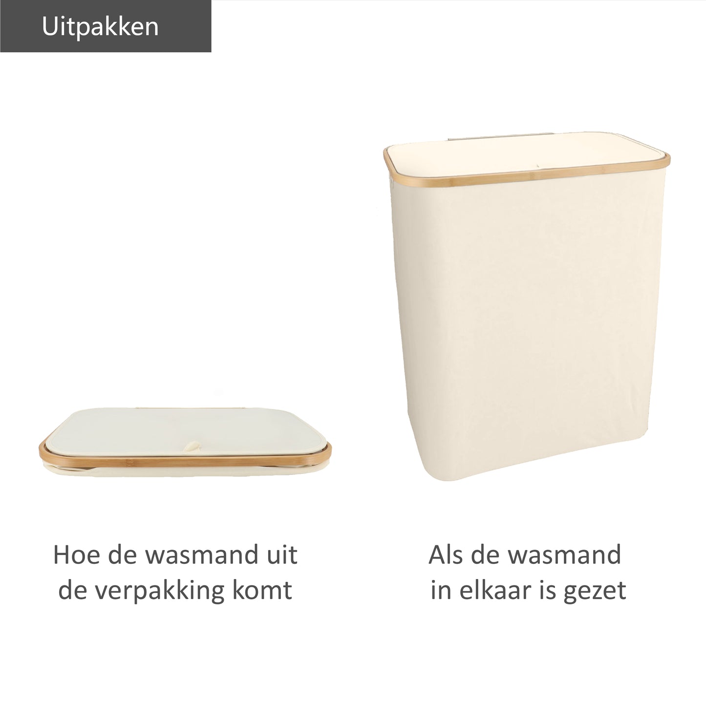 Wasmand Bamboe 3 vakken  Beige 145L