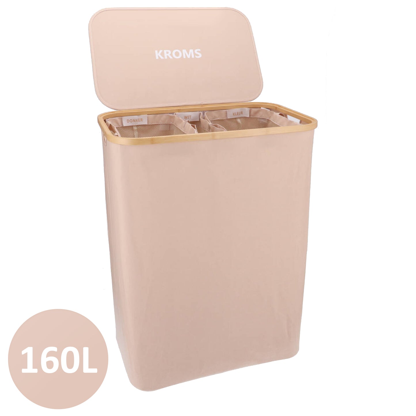 Wäschekorb Bambus 3 Fächer Sand 145L