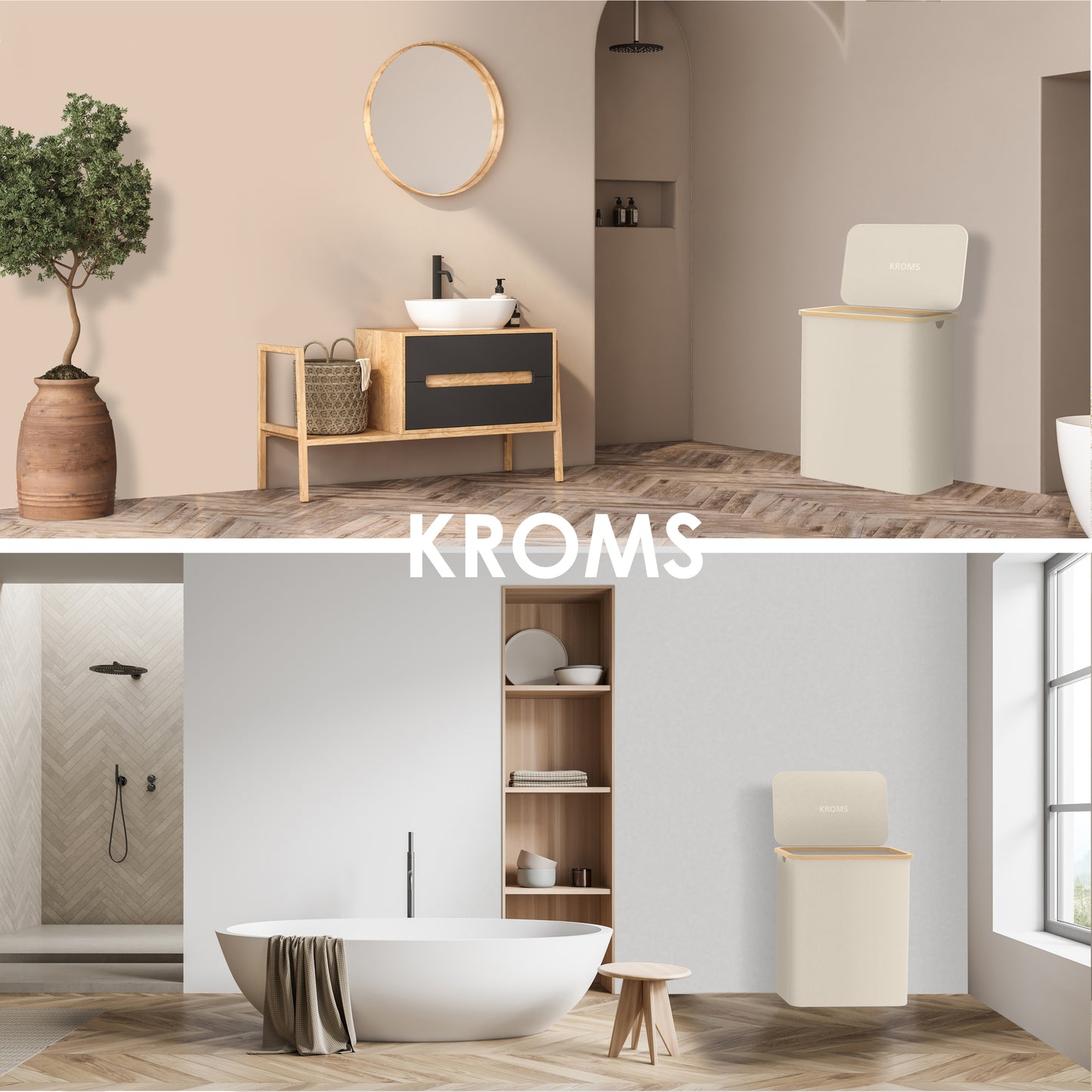 Wasmand Bamboe 3 vakken  Beige 160L