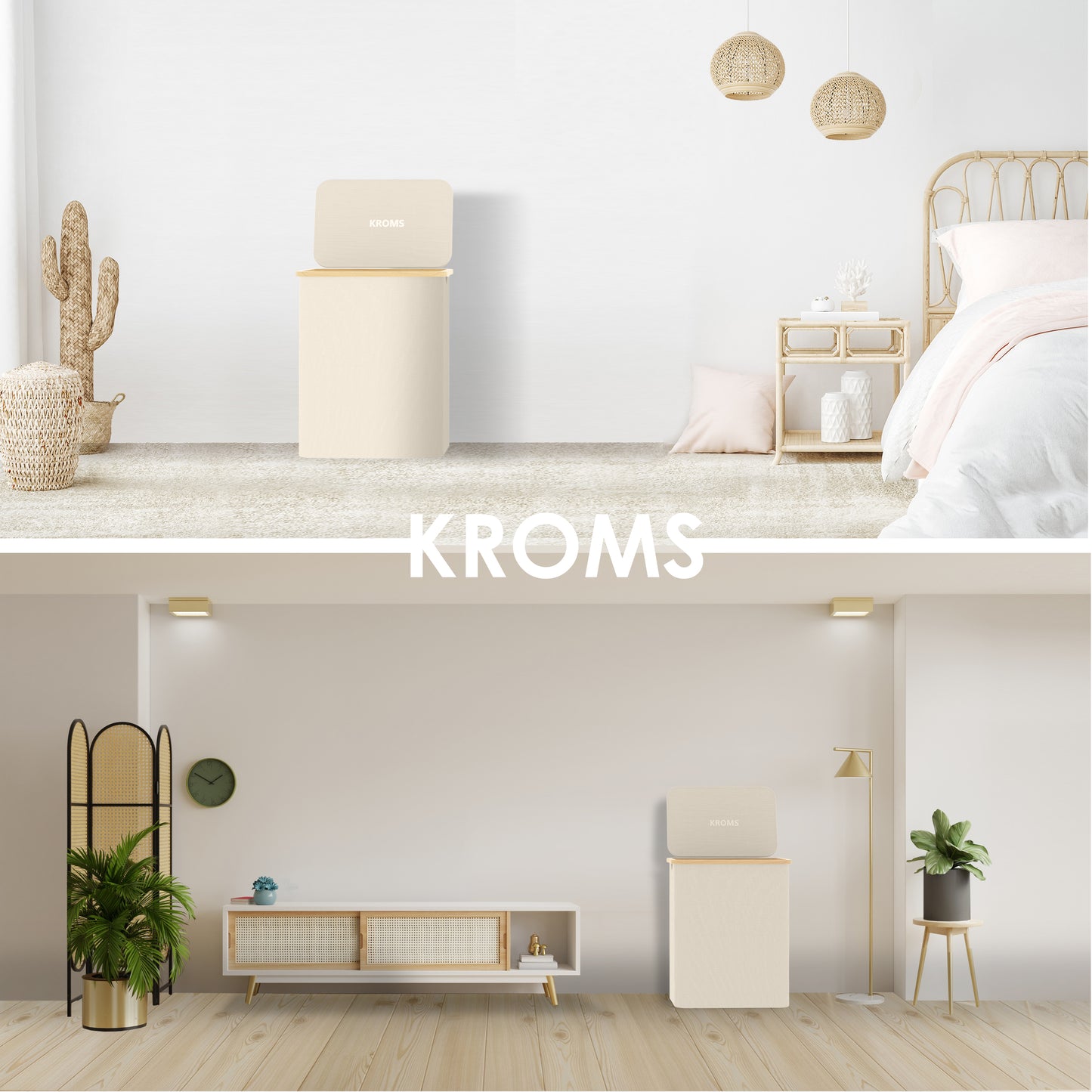 Wasmand Bamboe 3 vakken  Beige 160L