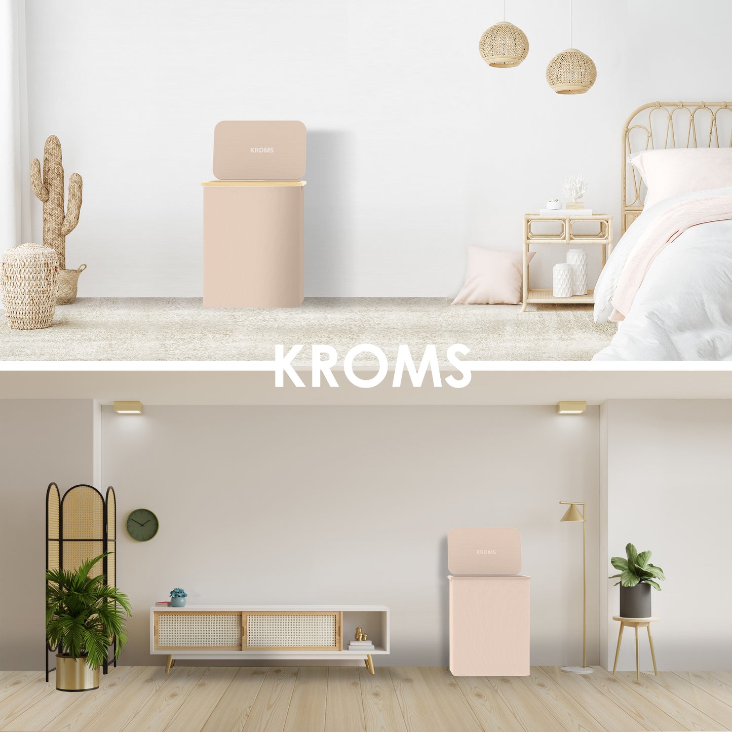 Wäschekorb Bambus 3 Fächer Sand 145L