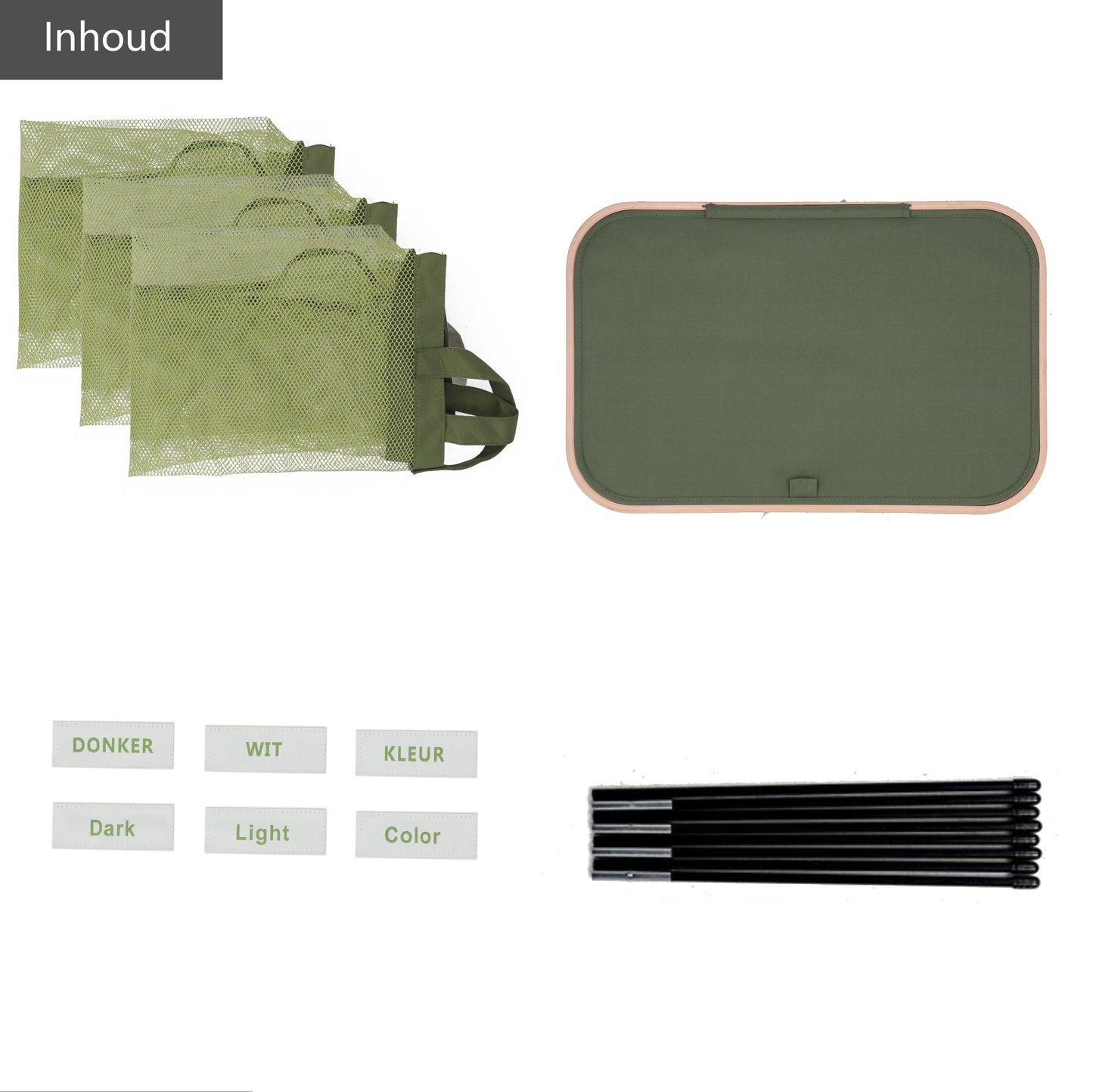 Panier à linge Bambou 3 compartiments Vert olive 145L