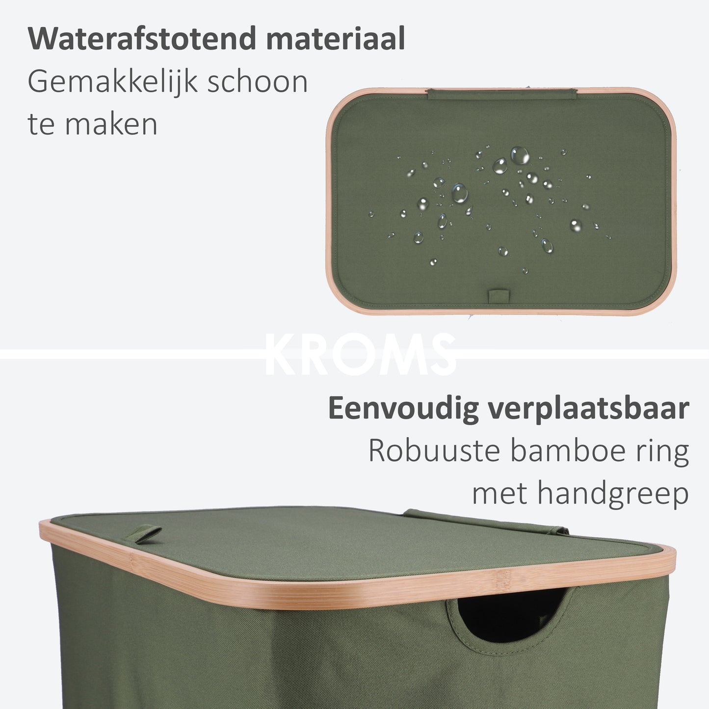 Panier à linge Bambou 3 compartiments Vert olive 145L