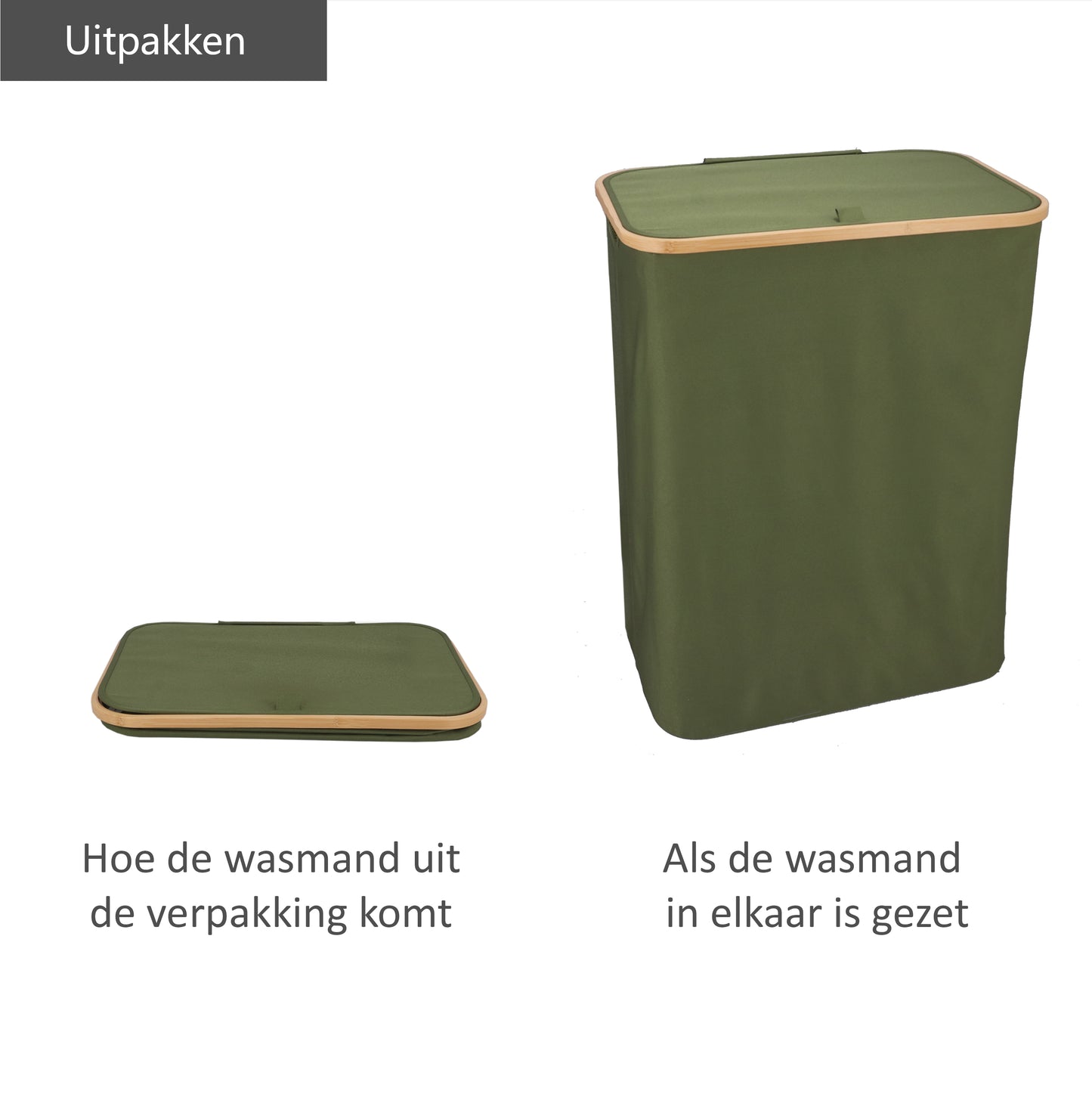 Panier à linge Bambou 3 compartiments Vert olive 145L