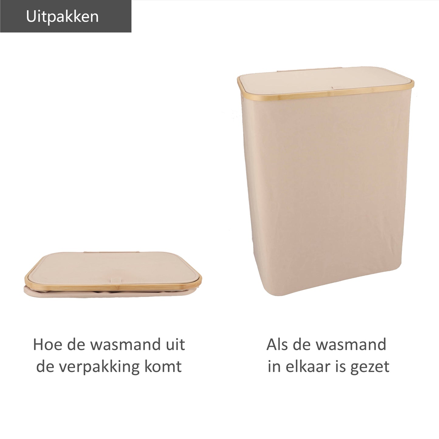 Wäschekorb Bambus 3 Fächer Sand 145L