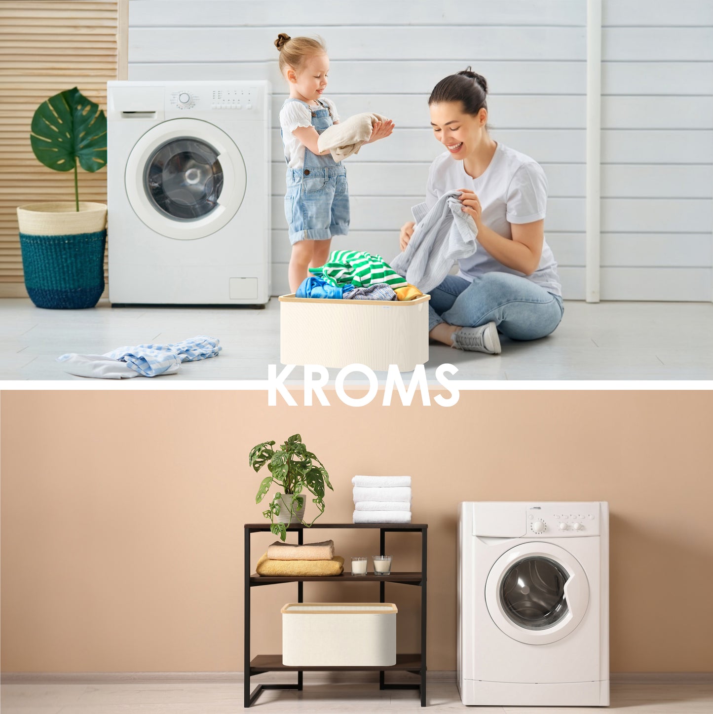 Wasmand opvouwbaar Beige 45L