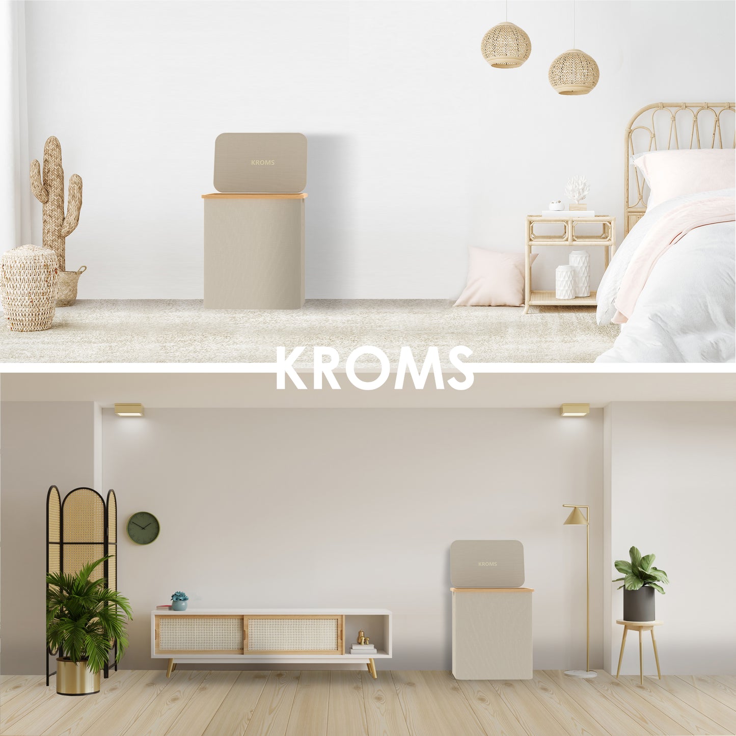 Panier à linge Bambou 3 compartiments Sable 145L