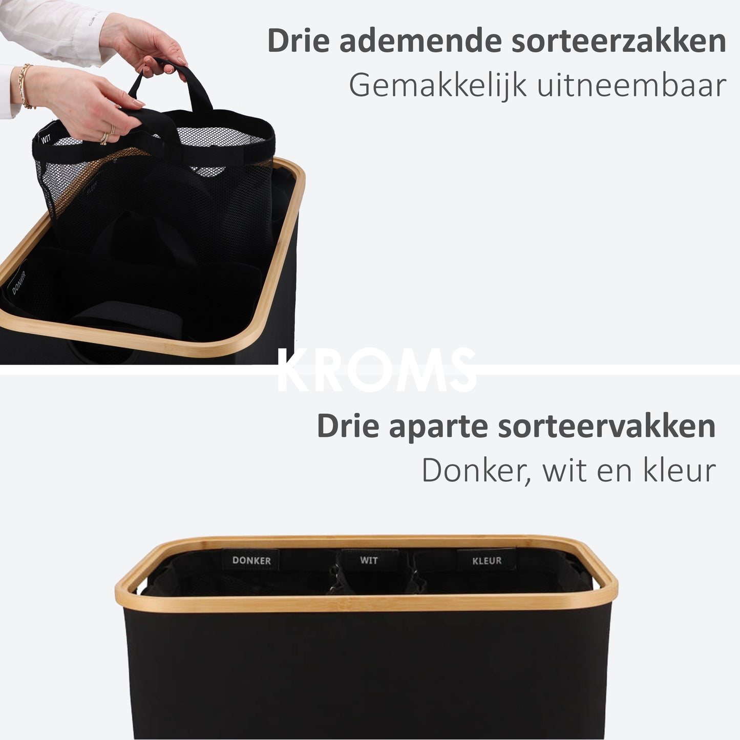 Wasmand Bamboe 3 vakken  Zwart 145L