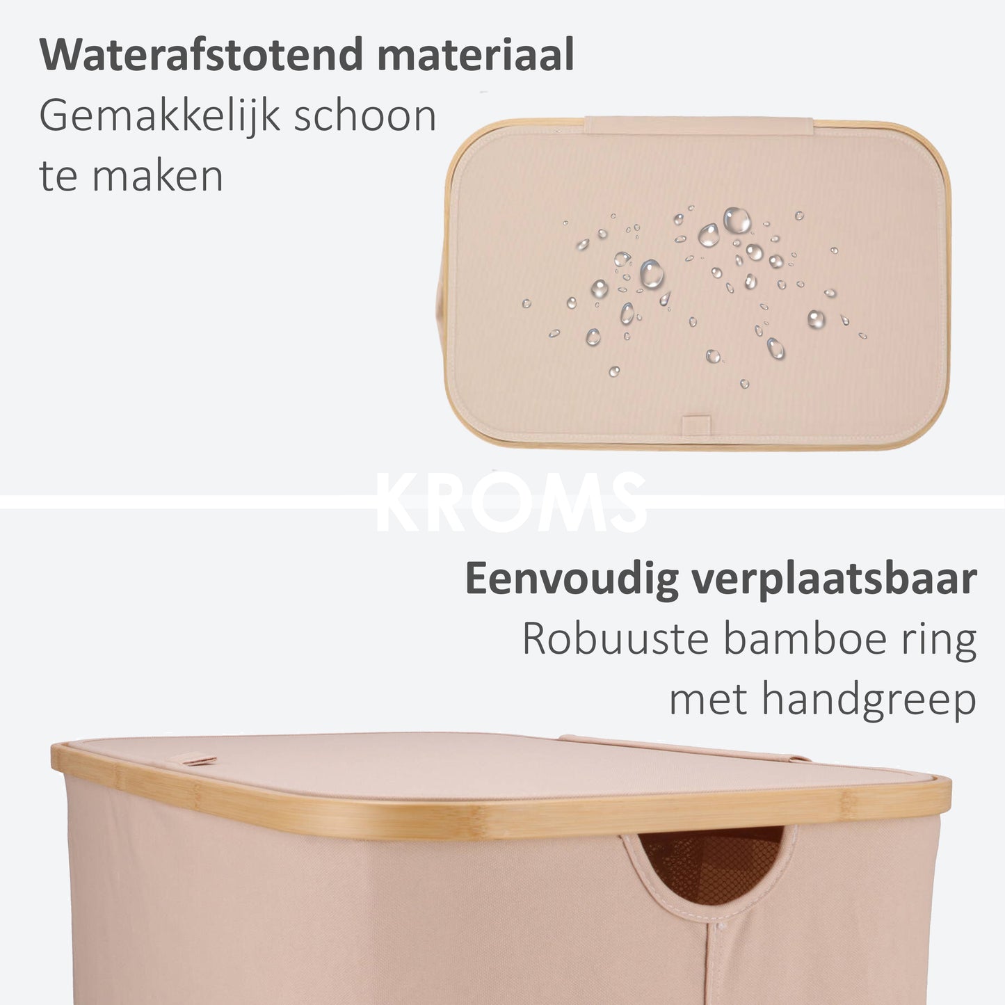 Panier à linge Bambou 3 compartiments Sable 145L