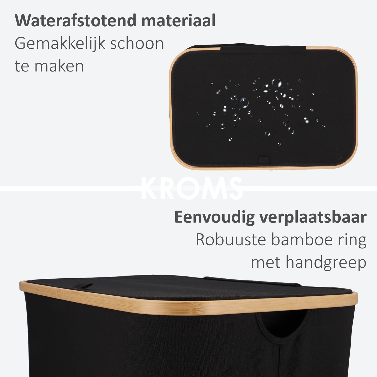 Wasmand Bamboe 3 vakken  Zwart 145L